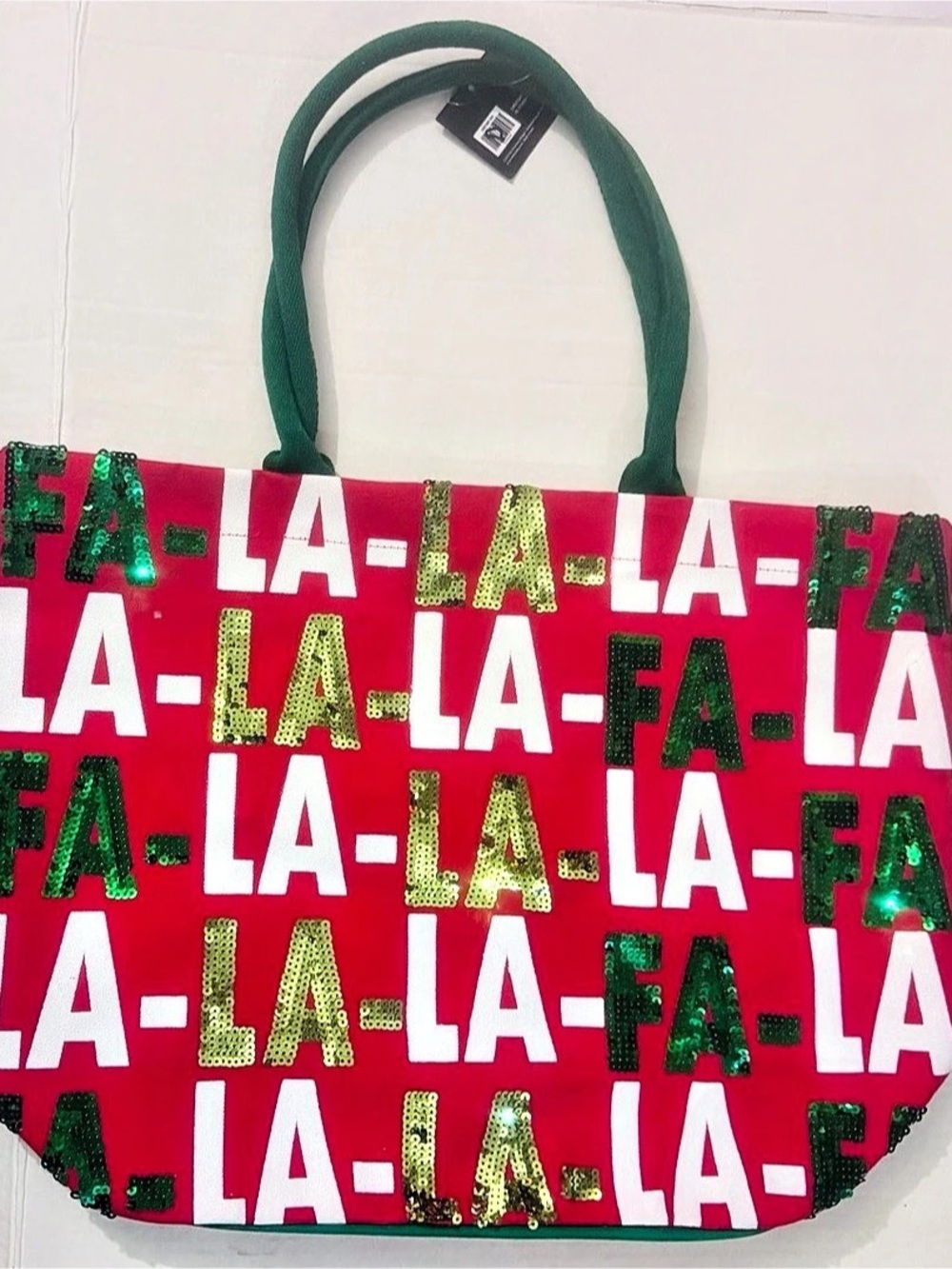 NWT Chico's Sequin LA-LA Print Tote in Pink & Green